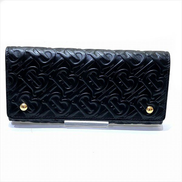 極美品】バーバリー長財布TBエンボスモノグラムレザー金具黒現行品