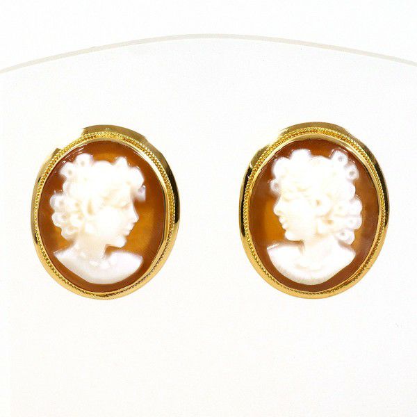 5%OFF】K18 18金 YG イエローゴールド ピアス シェルカメオ 総
