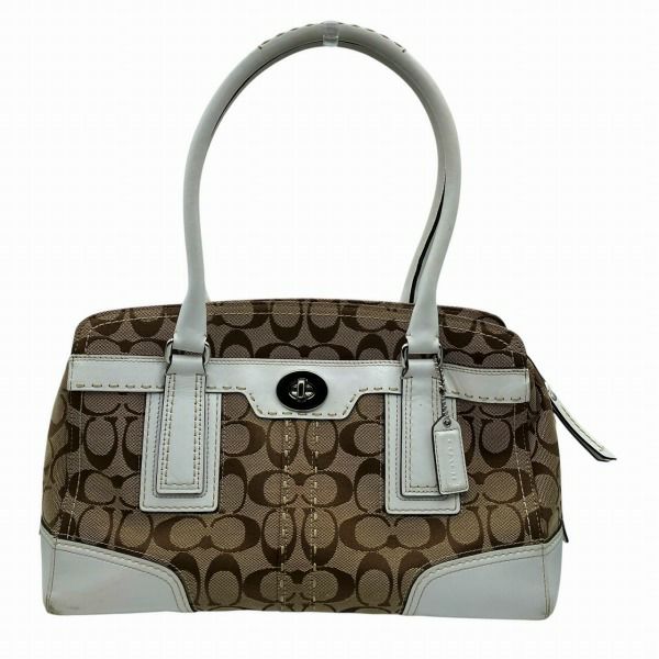 COACH ハンドバッグ　シグネチャー柄 coach コーチ シグネチャー 花柄 ハンドバッグ 茶色 - メルカリ